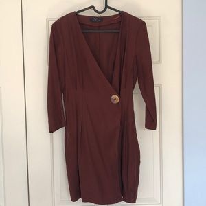 Brown mini wrap dress with button enclosure